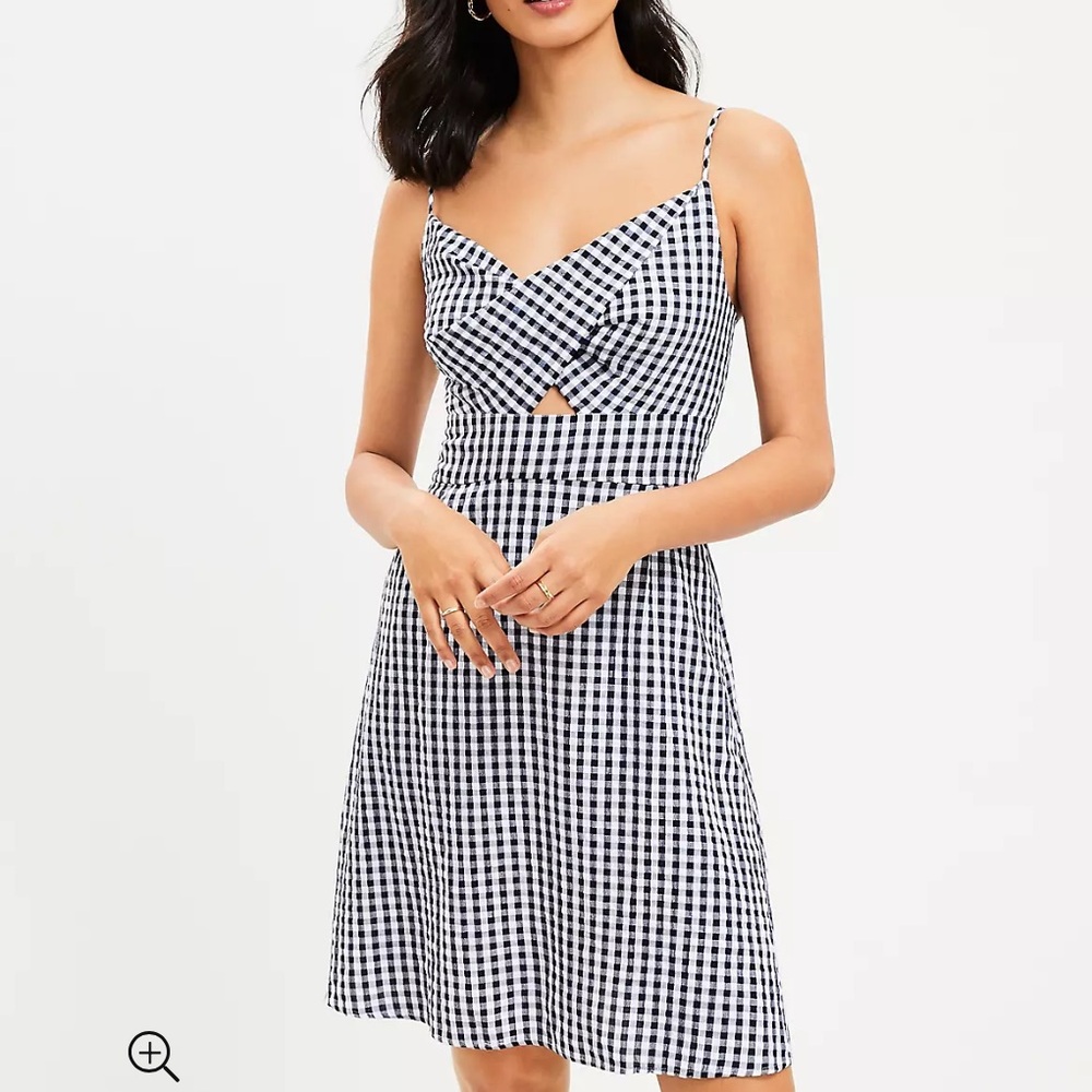 LOFT Gingham Twist Cutout Cami Dress